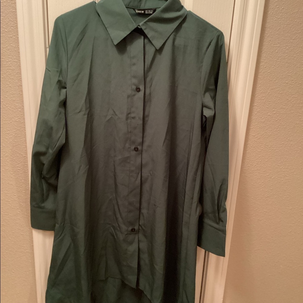 SHEIN Green Button Front Shirt Dress